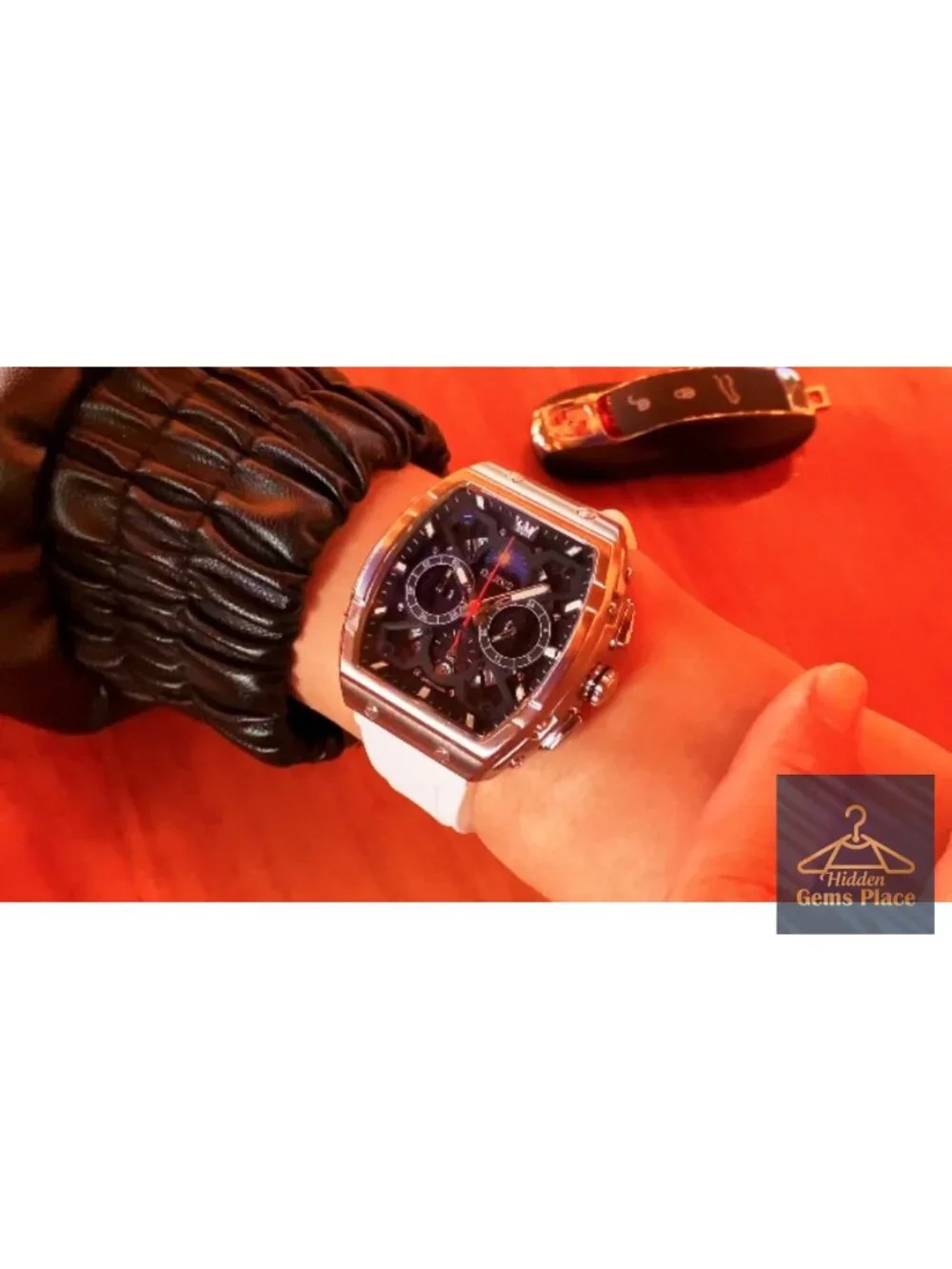 Men's Luxury Square Skeleton Chronograph Silicone Strap Watch